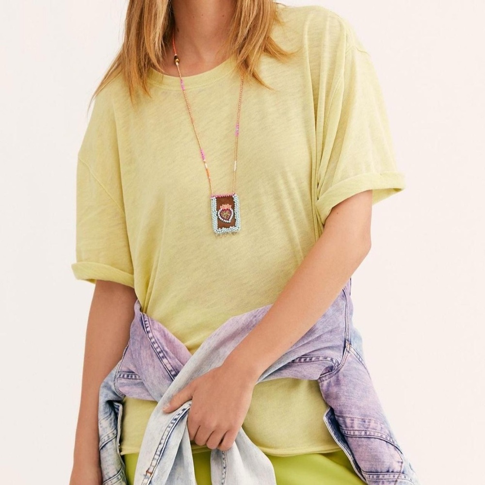 Free People We the Free Neon Yellow Boyfriend T-Shirt 100% Cotton Oversized XS